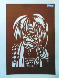 D26020039〇伊勢型紙 手彫り 鬼が招く佐渡の春 アート 伝統和紙工芸 貼り絵 切り絵 昭和レトロ インテリア〇和本古書古文書