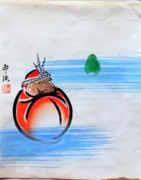 D26020517〇彩色木版画 団扇絵 うちわ絵 だるま  昭和年代〇和本古書古文書