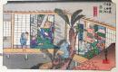D26020037〇彩色木版画 ハガキサイズ 東海道五十三次 赤坂宿 保永堂版 広重 複刻昭和年代〇和本古書古文書