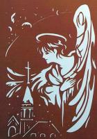 D26020040〇伊勢型紙 手彫り  天使 教会 クリスマス アート 伝統和紙工芸 貼り絵 切り絵 昭和レトロ インテリア〇和本古書古文書