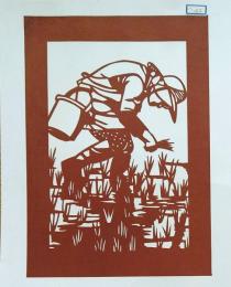 D26020042〇伊勢型紙 手彫り 田植え 日本の原風景 アート 伝統和紙工芸 貼り絵 切り絵 昭和レトロ インテリア〇和本古書古文書