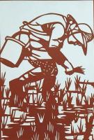 D26020042〇伊勢型紙 手彫り 田植え 日本の原風景 アート 伝統和紙工芸 貼り絵 切り絵 昭和レトロ インテリア〇和本古書古文書