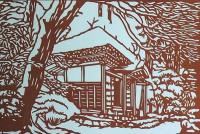 D26020044〇伊勢型紙 手彫り 雪の山荘 冬の風物詩 アート 伝統和紙工芸 貼り絵 切り絵 昭和レトロ インテリア〇和本古書古文書