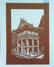 D26020046〇伊勢型紙 手彫り 高殿 高楼 日本建築の美 アート 伝統和紙工芸 貼り絵 切り絵 昭和レトロ インテリア〇和本古書古文書