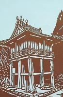 D26020046〇伊勢型紙 手彫り 高殿 高楼 日本建築の美 アート 伝統和紙工芸 貼り絵 切り絵 昭和レトロ インテリア〇和本古書古文書