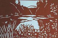 D26020048〇伊勢型紙 手彫り 池 湖 日本の美 アート 伝統和紙工芸 貼り絵 切り絵 昭和レトロ インテリア〇和本古書古文書