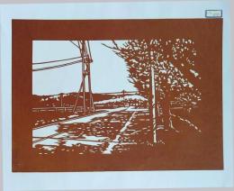 D26020050〇伊勢型紙 手彫り 日本の道路風景 アート 伝統和紙工芸 貼り絵 切り絵 昭和レトロ インテリア〇和本古書古文書