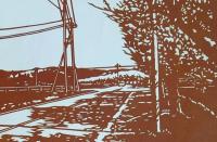 D26020050〇伊勢型紙 手彫り 日本の道路風景 アート 伝統和紙工芸 貼り絵 切り絵 昭和レトロ インテリア〇和本古書古文書