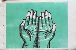 D26021302〇彩色木版画  水 yoshimi kuzuu　oregon　版画家 昭和年代〇和本古書古文書