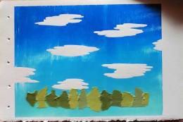 D26021303〇彩色木版画  空 yoshimi kuzuu　oregon　版画家 昭和年代〇和本古書古文書