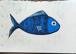 D26021305〇彩色木版画  魚 yoshimi kuzuu　oregon　版画家 昭和年代〇和本古書古文書