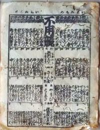 D26022105〇一枚刷り 和紙木版 江戸自慢  不用競 不孝の子病 役者のマネ　ことば遊び しゃれ なぞ 判じ絵 見立番付 江戸末期〇和本古書古文書