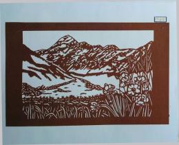 D26020051〇伊勢型紙 手彫り 日本の山の風景 アート 伝統和紙工芸 貼り絵 切り絵 昭和レトロ インテリア〇和本古書古文書