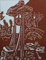 D26020052〇伊勢型紙 手彫り つるべ井戸 日本の原風景 アート 伝統和紙工芸 貼り絵 切り絵 昭和レトロ インテリア〇和本古書古文書