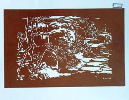 D26020054〇伊勢型紙 手彫り 庭園 日本の原風景 アート 伝統和紙工芸 貼り絵 切り絵 昭和レトロ インテリア〇和本古書古文書