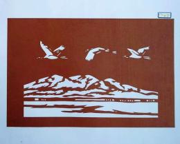 D26020057〇伊勢型紙 手彫り 渡り鳥北へ帰る 北帰行 冬の風物詩 アート 伝統和紙工芸 貼り絵 切り絵 昭和レトロ インテリア〇和本古書古文書