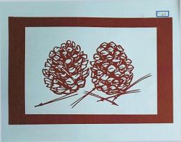 D26020060〇伊勢型紙 手彫り 松ぼっくり 秋の風物詩 アート 伝統和紙工芸 貼り絵 切り絵 昭和レトロ インテリア〇和本古書古文書