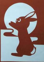 D26020063〇伊勢型紙 手彫り うさぎと月 秋の風物詩 アート 伝統和紙工芸 貼り絵 切り絵 昭和レトロ インテリア〇和本古書古文書