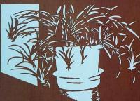 D26020066〇伊勢型紙 手彫り 鉢植え植物 アート 伝統和紙工芸 貼り絵 切り絵 昭和レトロ インテリア〇和本古書古文書