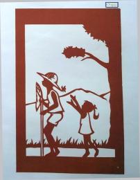 D26020071〇伊勢型紙 手彫り 夏休み トンボ蝶取り 夏の風物詩 アート 伝統和紙工芸 貼り絵 切り絵 昭和レトロ インテリア〇和本古書古文書