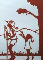 D26020071〇伊勢型紙 手彫り 夏休み トンボ蝶取り 夏の風物詩 アート 伝統和紙工芸 貼り絵 切り絵 昭和レトロ インテリア〇和本古書古文書