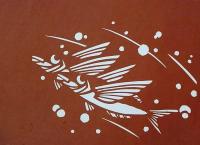 D26020074〇伊勢型紙 手彫り トビウオ 夏の風物詩 アート 伝統和紙工芸 貼り絵 切り絵 昭和レトロ インテリア〇和本古書古文書