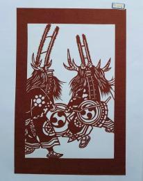 D26020076〇伊勢型紙 手彫り 盂蘭盆の夜 鹿踊り アート 伝統和紙工芸 貼り絵 切り絵 昭和レトロ インテリア〇和本古書古文書