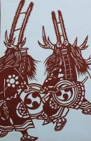 D26020076〇伊勢型紙 手彫り 盂蘭盆の夜 鹿踊り アート 伝統和紙工芸 貼り絵 切り絵 昭和レトロ インテリア〇和本古書古文書