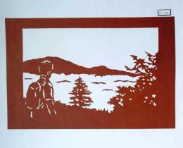 D26020077〇伊勢型紙 手彫り 雲海 春や秋が雲海シーズン アート 伝統和紙工芸 貼り絵 切り絵 昭和レトロ インテリア〇和本古書古文書