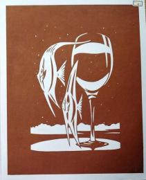 D26020081〇伊勢型紙 手彫り エンゼルフィッシュ 熱帯魚 アート 伝統和紙工芸 貼り絵 切り絵 昭和レトロ インテリア〇和本古書古文書