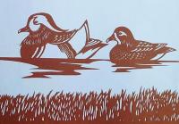 D26020089〇伊勢型紙 手彫り オシドリ  アート 伝統和紙工芸 貼り絵 切り絵 昭和レトロ インテリア〇和本古書古文書