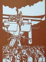 D26020093〇伊勢型紙 手彫り 岩川八幡神社の弥五郎どん祭り 曽於市大隅町 日本の祭り アート 伝統和紙工芸 貼り絵 切り絵 昭和レトロ インテリア〇和本古書古文書