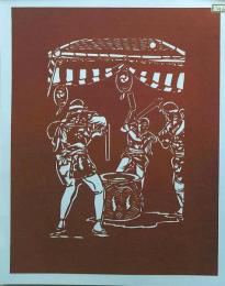 D26020096〇伊勢型紙 手彫り 餅つき 日本の祭り アート 伝統和紙工芸 貼り絵 切り絵 昭和レトロ インテリア〇和本古書古文書
