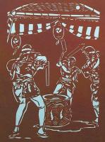 D26020096〇伊勢型紙 手彫り 餅つき 日本の祭り アート 伝統和紙工芸 貼り絵 切り絵 昭和レトロ インテリア〇和本古書古文書