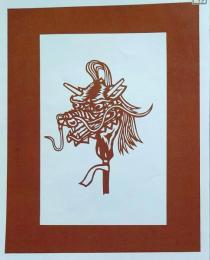 D26020098〇伊勢型紙 手彫り 獅子頭 龍頭  首人形 アート 伝統和紙工芸 貼り絵 切り絵 昭和レトロ インテリア〇和本古書古文書