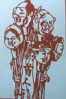 D26020099〇伊勢型紙 手彫り 九州 にわか 古田民芸 郷土玩具 首人形 アート 伝統和紙工芸 貼り絵 切り絵 昭和レトロ インテリア〇和本古書古文書