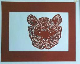 D26020100〇伊勢型紙 手彫り 木彫りの熊 アート 伝統和紙工芸 貼り絵 切り絵 昭和レトロ インテリア〇和本古書古文書