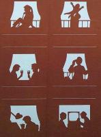 D26020104〇伊勢型紙 手彫り アパートの窓のシルエット 人間模様 アート 伝統和紙工芸 貼り絵 切り絵 昭和レトロ インテリア〇和本古書古文書