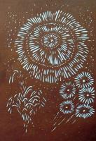 D26020109〇伊勢型紙 手彫り 花火 夏の風物詩 アート 伝統和紙工芸 貼り絵 切り絵 昭和レトロ インテリア〇和本古書古文書