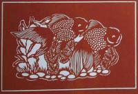 D26020111〇伊勢型紙 手彫り 金魚 ランチュウ 夏の風物詩 アート 伝統和紙工芸 貼り絵 切り絵 昭和レトロ インテリア〇和本古書古文書