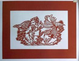 D26020112〇伊勢型紙 手彫り 金魚 出目金 夏の風物詩 アート 伝統和紙工芸 貼り絵 切り絵 昭和レトロ インテリア〇和本古書古文書