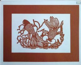 D26020113〇伊勢型紙 手彫り 金魚 出目金 夏の風物詩 アート 伝統和紙工芸 貼り絵 切り絵 昭和レトロ インテリア〇和本古書古文書