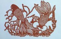 D26020113〇伊勢型紙 手彫り 金魚 出目金 夏の風物詩 アート 伝統和紙工芸 貼り絵 切り絵 昭和レトロ インテリア〇和本古書古文書