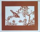 D26020114〇伊勢型紙 手彫り 鳥と花とのふれあい 日本の風景 アート 伝統和紙工芸 貼り絵 切り絵 昭和レトロ インテリア〇和本古書古文書
