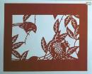D26020115〇伊勢型紙 手彫り 鳥と花とのふれあい 日本の風景 アート 伝統和紙工芸 貼り絵 切り絵 昭和レトロ インテリア〇和本古書古文書