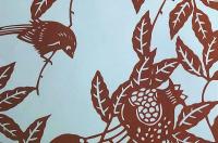 D26020115〇伊勢型紙 手彫り 鳥と花とのふれあい 日本の風景 アート 伝統和紙工芸 貼り絵 切り絵 昭和レトロ インテリア〇和本古書古文書