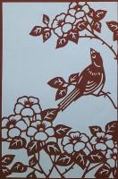 D26020116〇伊勢型紙 手彫り 鳥と花とのふれあい 日本の風景 アート 伝統和紙工芸 貼り絵 切り絵 昭和レトロ インテリア〇和本古書古文書