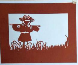 D26020124〇伊勢型紙 手彫り カカシ 秋の風物詩 アート 伝統和紙工芸 貼り絵 切り絵 昭和レトロ インテリア〇和本古書古文書