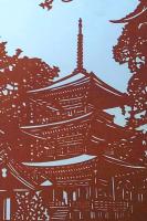 D26020127〇伊勢型紙 手彫り 三重塔 日本の伝統建築美 アート 伝統和紙工芸 貼り絵 切り絵 昭和レトロ インテリア〇和本古書古文書