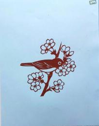 D26020128〇伊勢型紙 手彫り 桜にメジロ 春の風物詩 アート 伝統和紙工芸 貼り絵 切り絵 昭和レトロ インテリア〇和本古書古文書